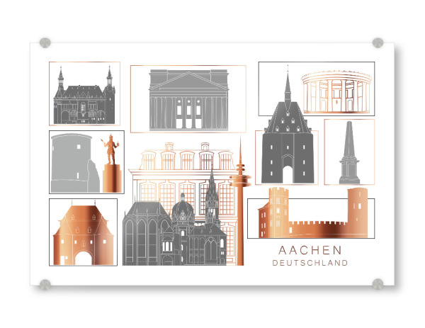 Acrylglasbild "Aachen skyline copper" artboxONE - Städte,Reise,Architektur,Kartografie