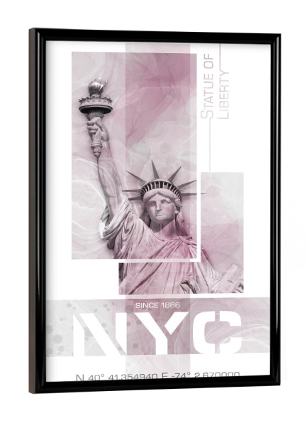 Poster mit schwarzem Rahmen "NYC Freiheitsstatue | Marmor pink" artboxONE - Städte,Städte / New York
