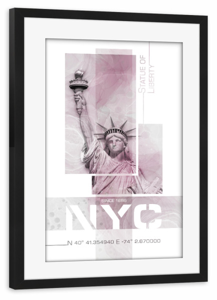 Poster mit Rahmen schwarz "NYC Freiheitsstatue | Marmor pink" artboxONE - Städte,Städte / New York