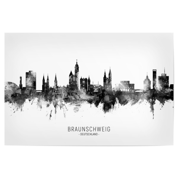 Poster "Braunschweig Skyline BW Text" artboxONE - Städte