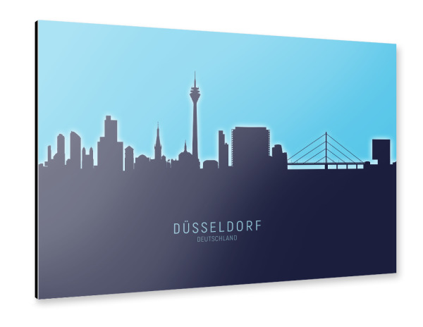 Alu-Dibond "Düsseldorf Skyline Glow Blue" 30x20 cm artboxONE