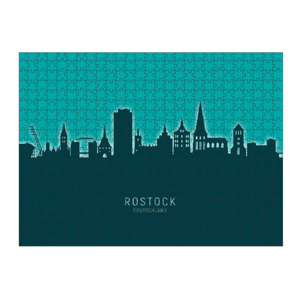 artboxONE Puzzle "Rostock Germany Skyline Glow Teal" artboxONE - Städte