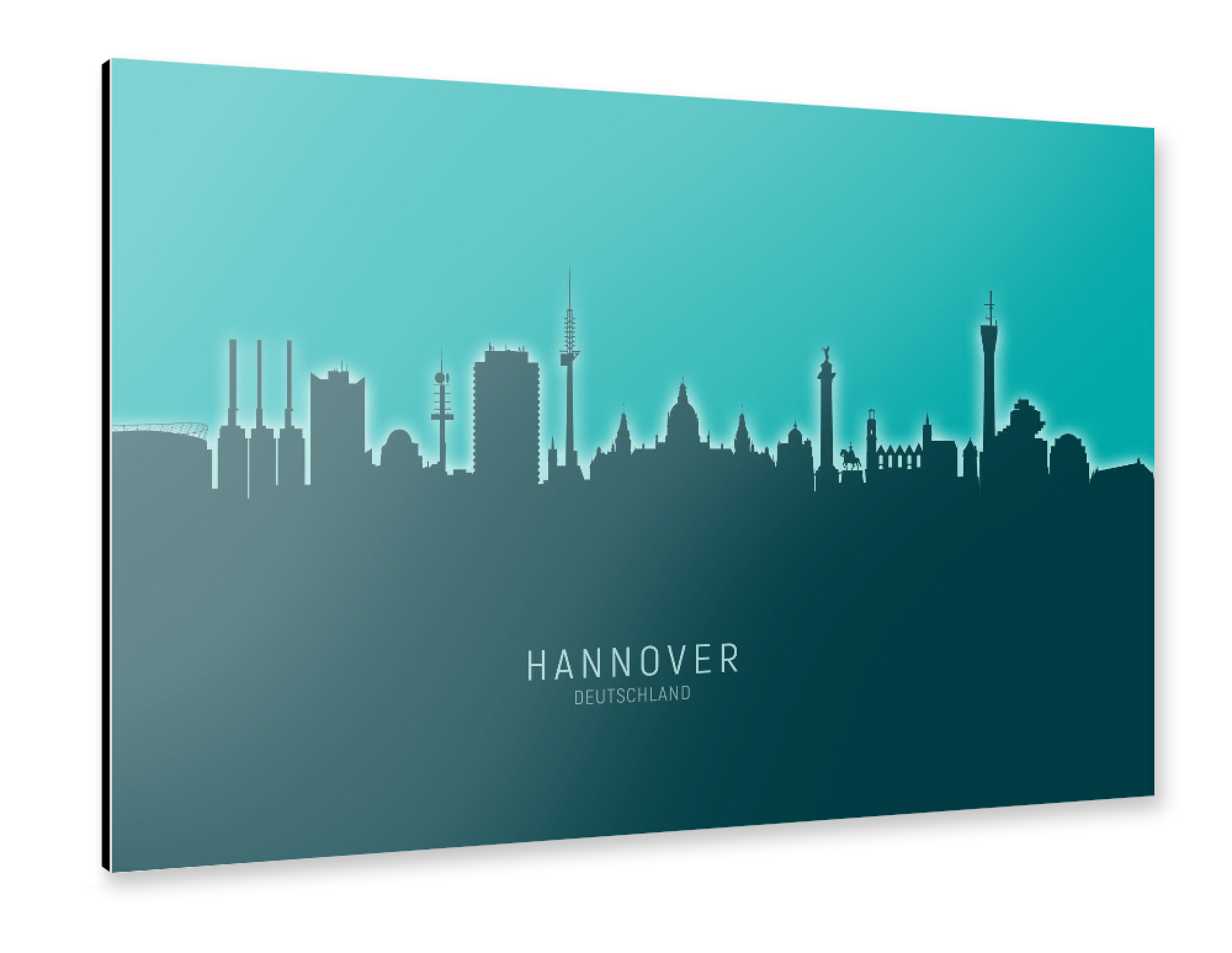 Alu-Dibond "Hannover Germany Skyline Glow Teal" 30x20 cm artboxONE