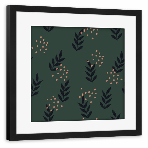 Poster mit Rahmen schwarz "Simple sprigs and dots" artboxONE - Natur,Fashion - Leaves,Pattern,Dots,Nature,Blatt,Floral,Leaf,Spring,Natur