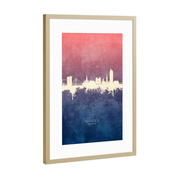 Poster mit Rahmen Gold "Nantes France Skyline BlueRose" artboxONE - Städte