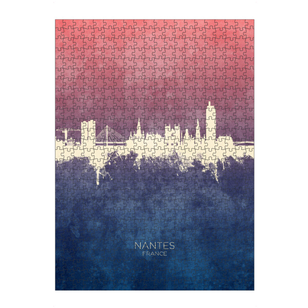 artboxONE Puzzle "Nantes France Skyline BlueRose" artboxONE - Städte - Nantes,France,Skyline,Cityscape,Stadtbild,Watercolor,City,Stadt,Frankreich