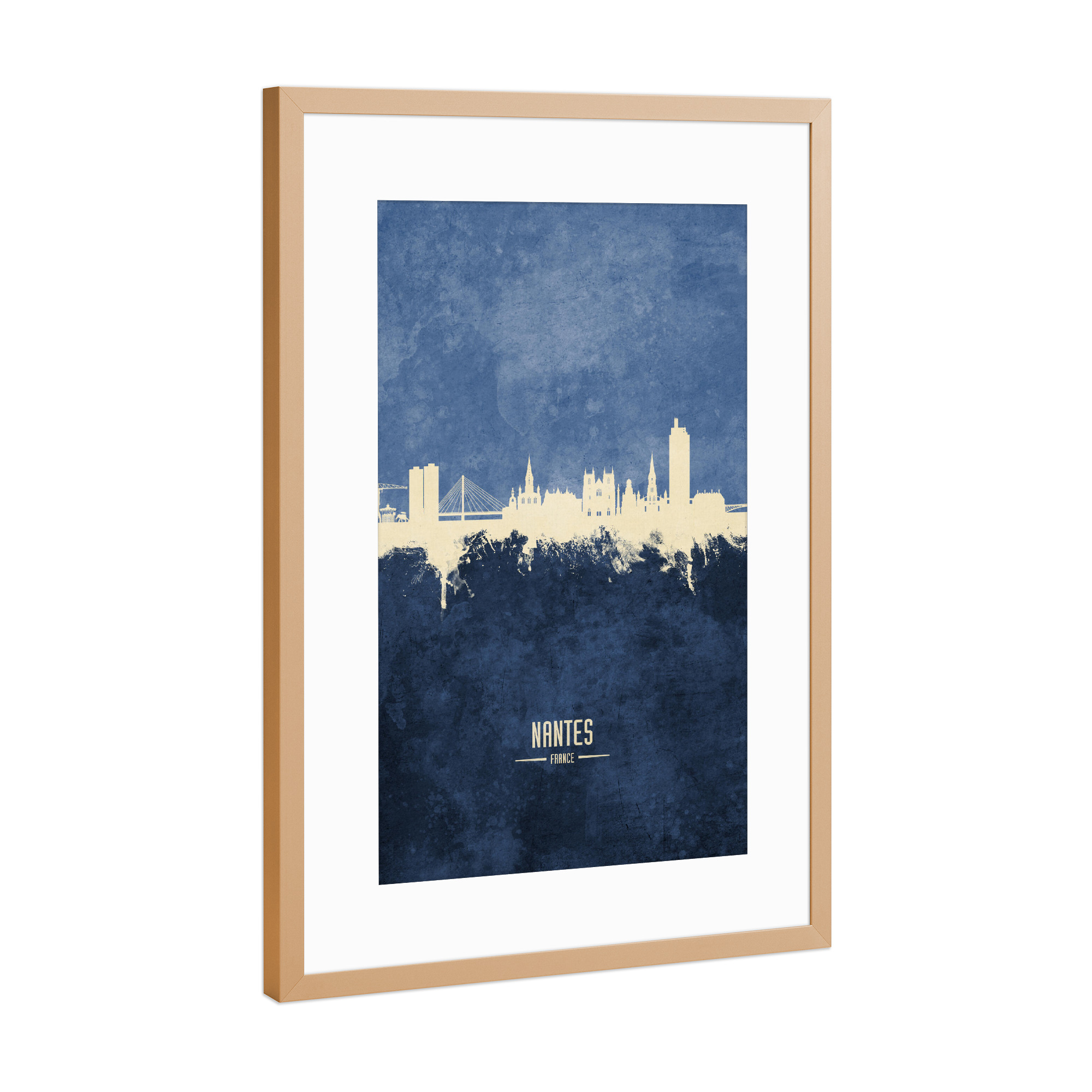 Poster mit Rahmen Kupfer "Nantes France Skyline Navy" artboxONE - Städte