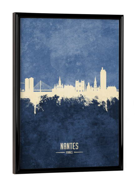 Poster mit schwarzem Rahmen "Nantes France Skyline Navy" artboxONE - Städte