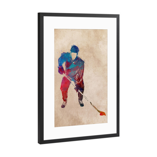 Poster mit Rahmen Schwarz (Metallic) "Hockey player" artboxONE - Sport