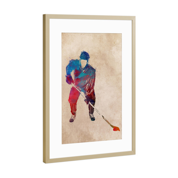 Poster mit Rahmen Gold "Hockey player" artboxONE - Sport - Sport,Active,Sports,Player,Team,Hockey,Hockey ice,Ice sport,Winter,Eishockey,Beige