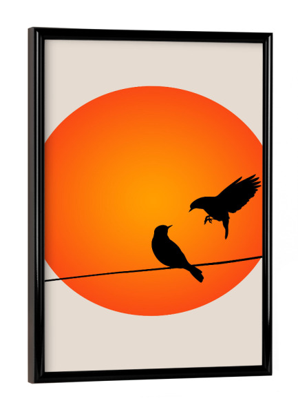 Poster mit schwarzem Rahmen "Good Morning Sunshine Birds" artboxONE - Natur,Tiere,Abstrakt - Vögel,Vogel,Sonne,Sun,Birds,Animals,Tiere,Nature,Natur