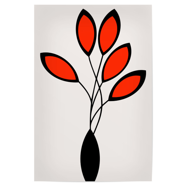 Poster "Cinco Rojo" artboxONE - Natur,Floral,Abstrakt - Blatt,Blumen,Vase,Floral,Flowers,Abstract,Abstrakt,Leaves,Blätter,Minimal,Minimalistisch