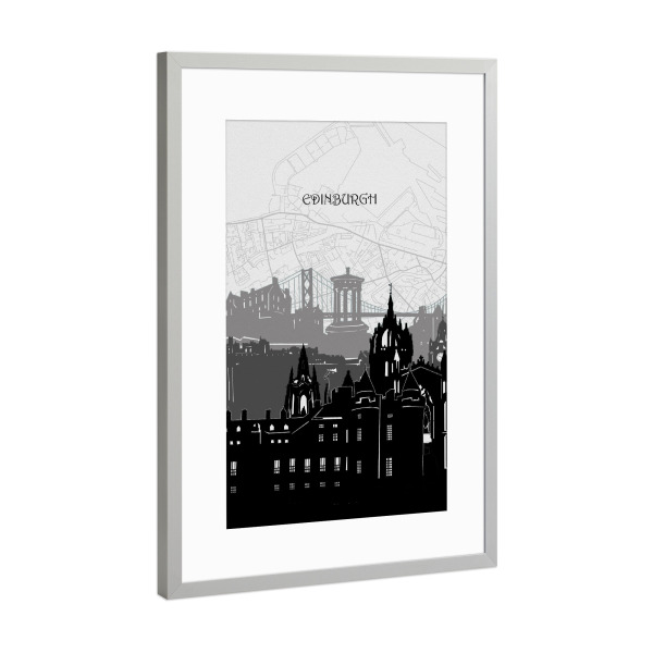 Poster mit Rahmen Silber "Edinburgh cityscape map" artboxONE - Städte,Reise,Architektur,Kartografie