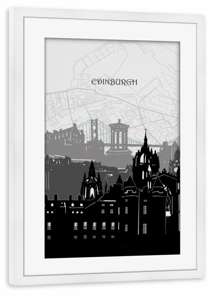 Poster mit Rahmen weiß "Edinburgh cityscape map" artboxONE - Städte,Reise,Architektur,Kartografie