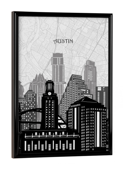 Poster mit schwarzem Rahmen "Austin cityscape map" artboxONE - Städte,Reise,Architektur,Kartografie