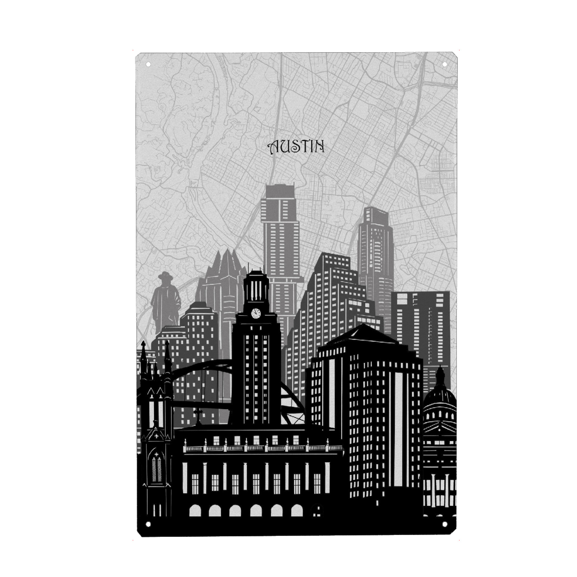 Metall Poster "Austin cityscape map" artboxONE - Städte,Reise,Architektur,Kartografie