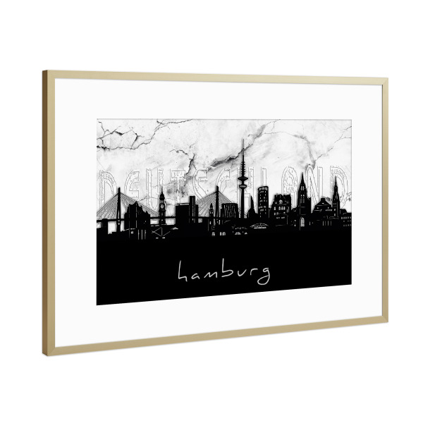 Poster mit Rahmen Gold "Hamburg skyline marble" artboxONE - Städte,Städte / Hamburg,Reise,Architektur,Kartografie