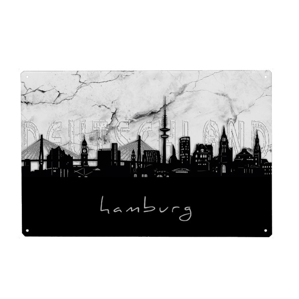 Holzbild "Hamburg skyline marble" artboxONE - Städte,Städte / Hamburg,Reise,Architektur,Kartografie