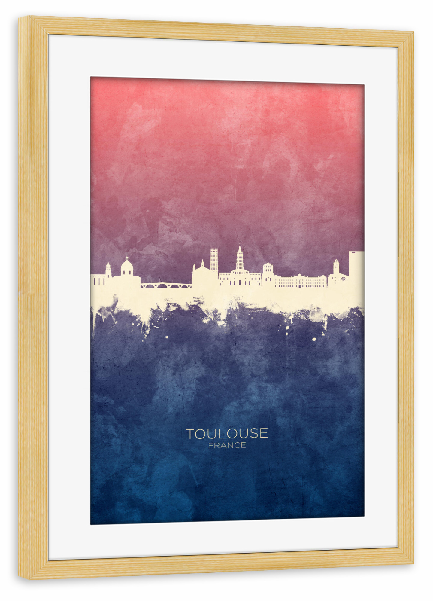 Poster mit Rahmen kiefer "Toulouse France Skyline BlueRose" artboxONE - Städte