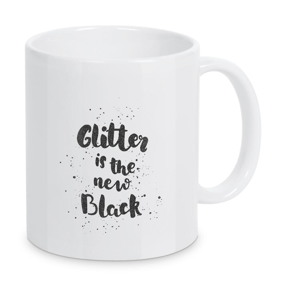Tasse "Glitter" artboxONE - Typografie,Schwarzweiß - Glitzer,Das neue schwarz,Typografie,Glitter,Handletterring,Englisch,Spruch,Zitat,Zitat
