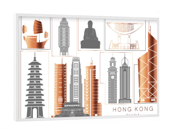 Poster mit weißem Rahmen "Hong Kong skyline copper" artboxONE - Städte,Reise,Architektur,Kartografie