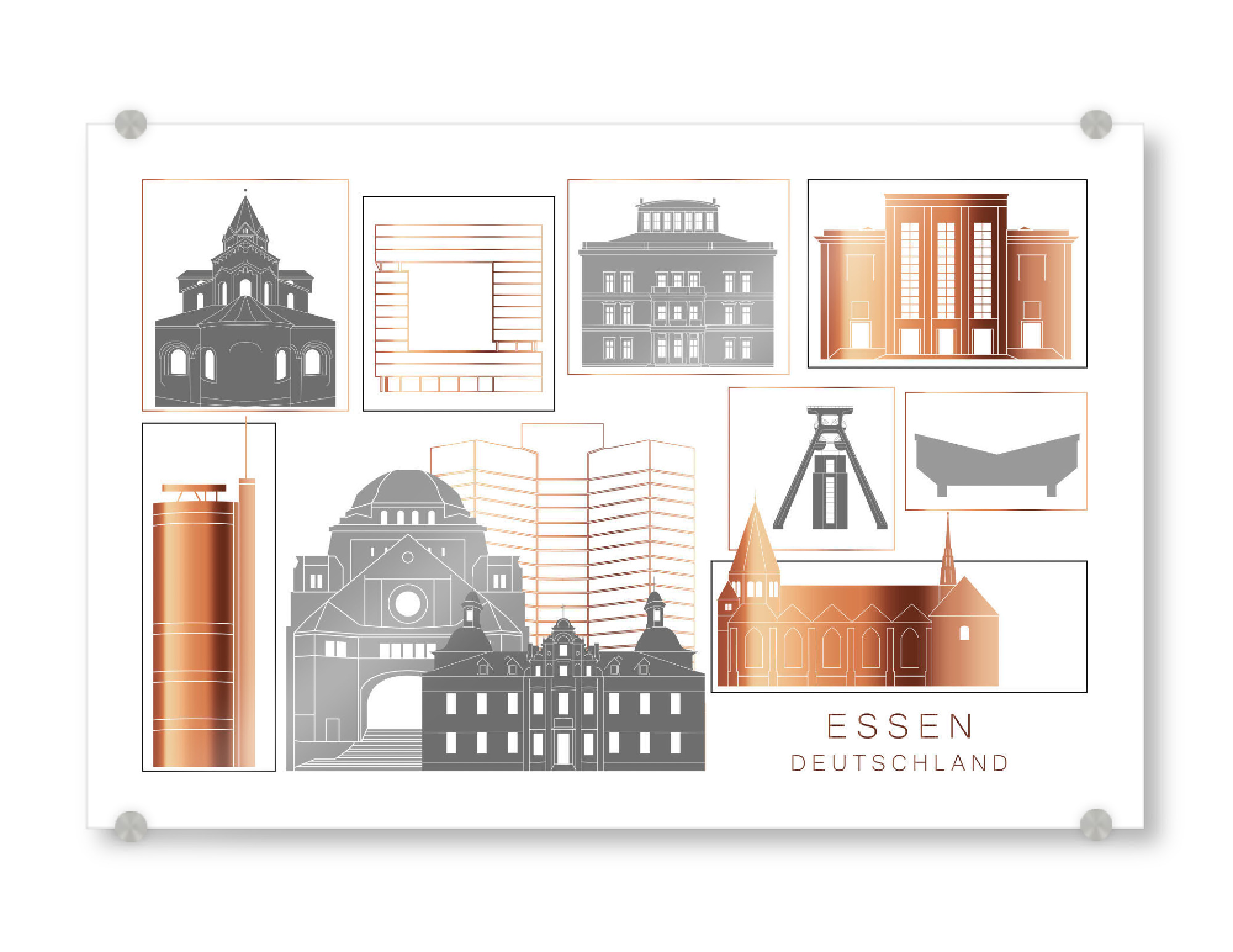 Acrylglasbild "Essen skyline copper" artboxONE - Städte,Reise,Architektur,Kartografie