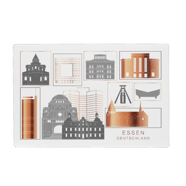 Holzbild "Essen skyline copper" artboxONE - Städte,Reise,Architektur,Kartografie