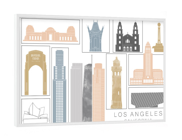 Poster mit weißem Rahmen "Los Angeles skyline earth" artboxONE - Städte,Reise,Architektur,Städte / Los Angeles,Kartografie
