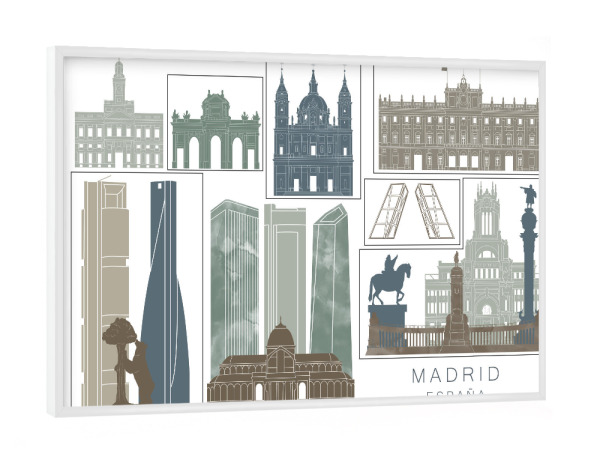 Poster mit weißem Rahmen "Madrid skyline, navy" artboxONE - Städte,Reise,Architektur,Kartografie