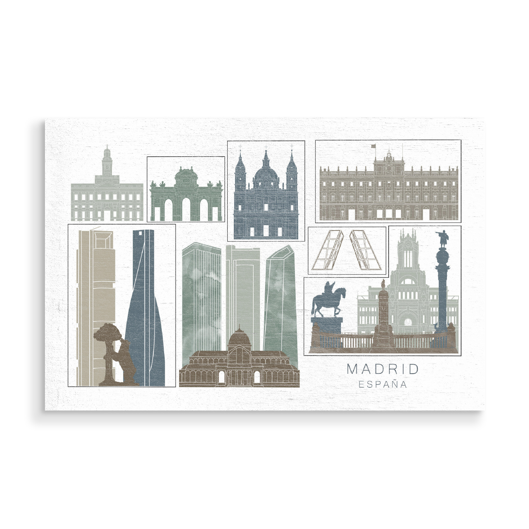 Holzbild "Madrid skyline, navy" artboxONE - Städte,Reise,Architektur,Kartografie