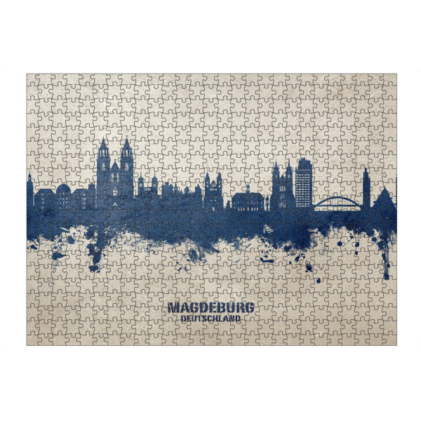artboxONE Puzzle "Magdeburg Skyline PaintBlue" artboxONE - Städte - Magdeburg,Deutschland,Skyline,Cityscape,Stadtbild,Watercolor,City,Stadt,Germany