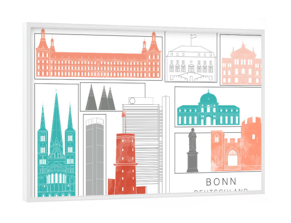 Poster mit weißem Rahmen "Bonn skyline coral" artboxONE - Städte,Reise,Architektur,Kartografie