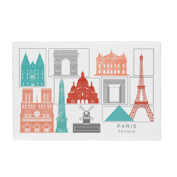 Metall Poster "Paris skyline coral" artboxONE - Städte,Reise,Architektur,Städte / Paris,Kartografie