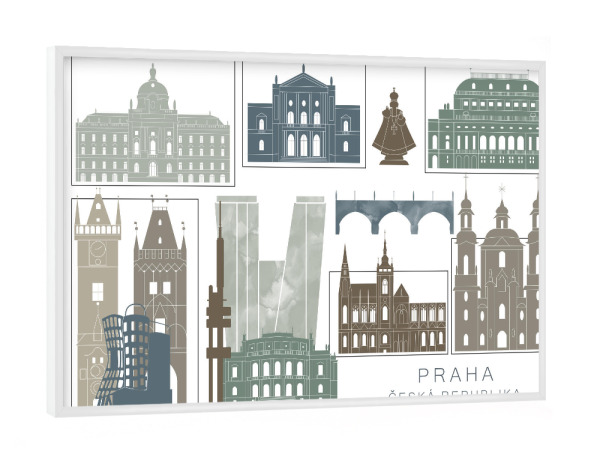 Poster mit weißem Rahmen "Prague skyline, navy" artboxONE - Städte,Reise,Architektur,Städte / Prag,Kartografie