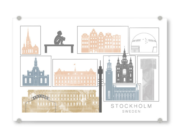 Acrylglasbild "Stockholm skyline earth" artboxONE - Städte,Reise,Architektur,Städte / Stockholm,Kartografie