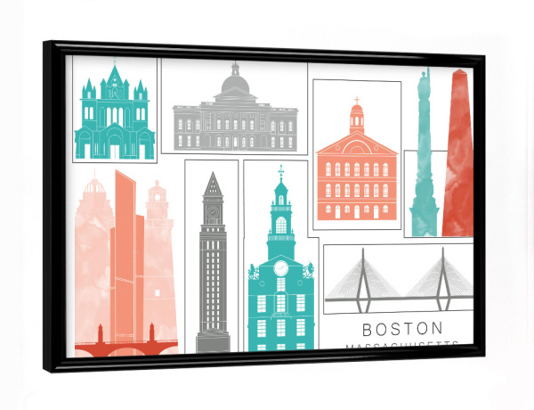 Poster mit schwarzem Rahmen "Boston skyline coral" artboxONE - Städte,Reise,Architektur,Städte / Boston,Kartografie