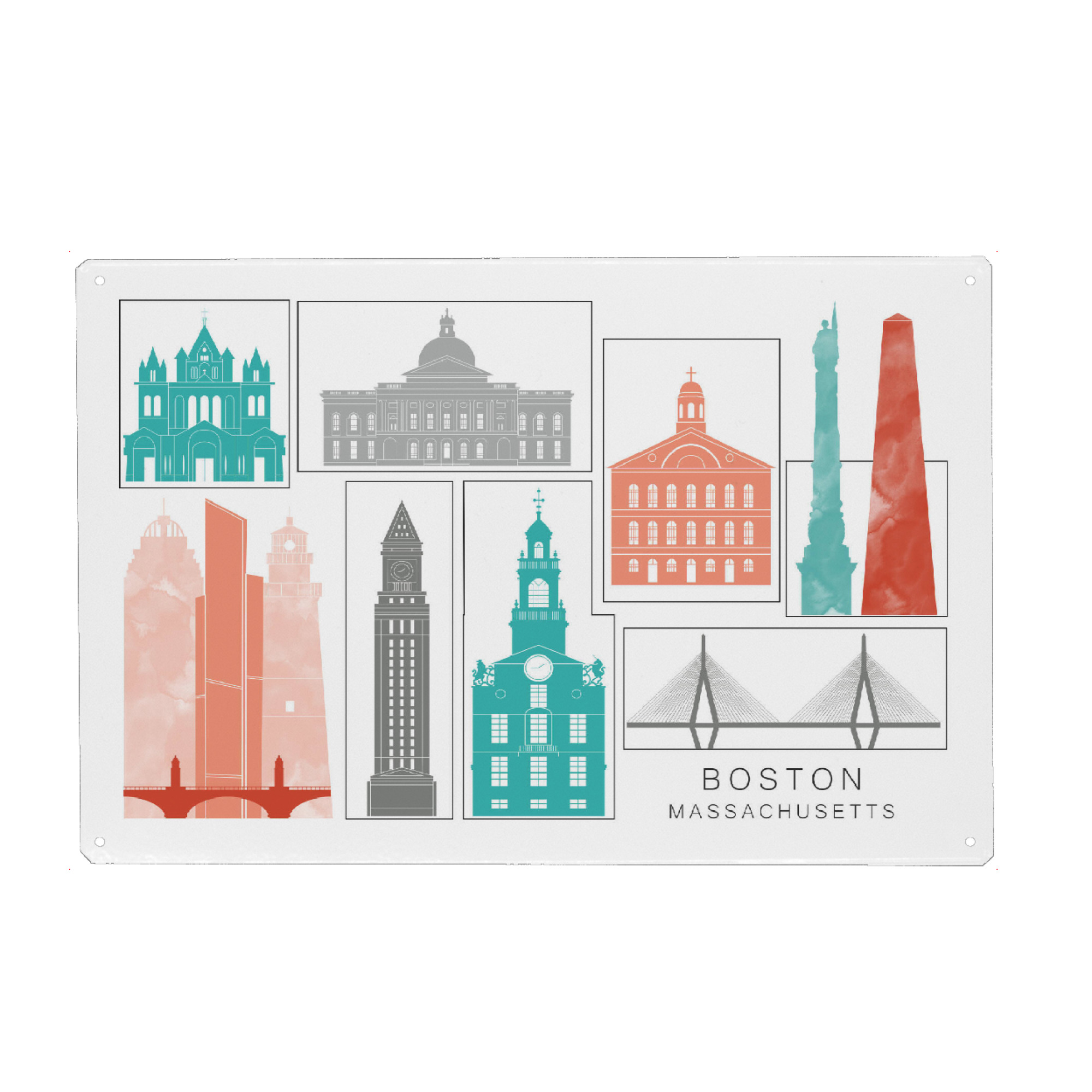 Metall Poster "Boston skyline coral" artboxONE - Städte,Reise,Architektur,Städte / Boston,Kartografie