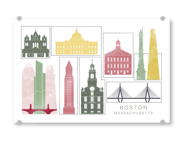 Acrylglasbild "Boston skyline burgundy" artboxONE - Städte,Reise,Architektur,Städte / Boston,Kartografie