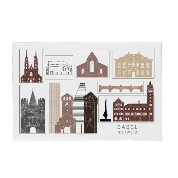 Metall Poster "Basel skyline black & brown" artboxONE - Städte,Reise,Architektur,Kartografie