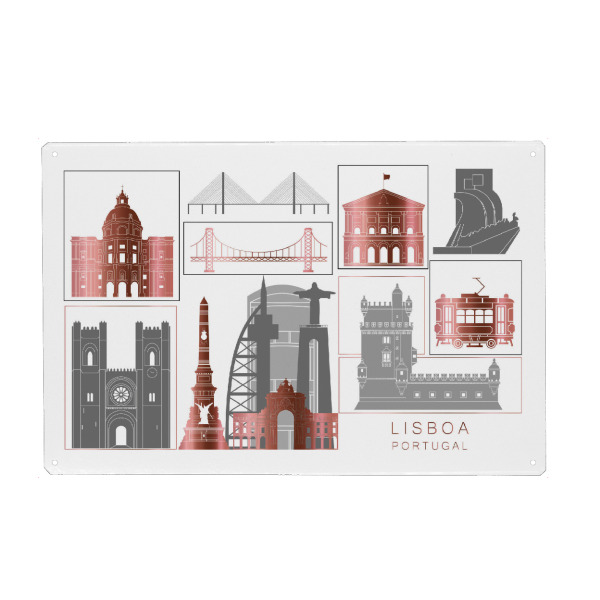 Holzbild "Lisbon skyline rosegold" artboxONE - Städte,Reise,Architektur,Kartografie