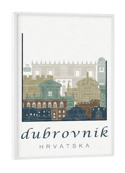 Poster mit weißem Rahmen "Dubrovnik skyline light blue" artboxONE - Städte,Architektur,Kartografie