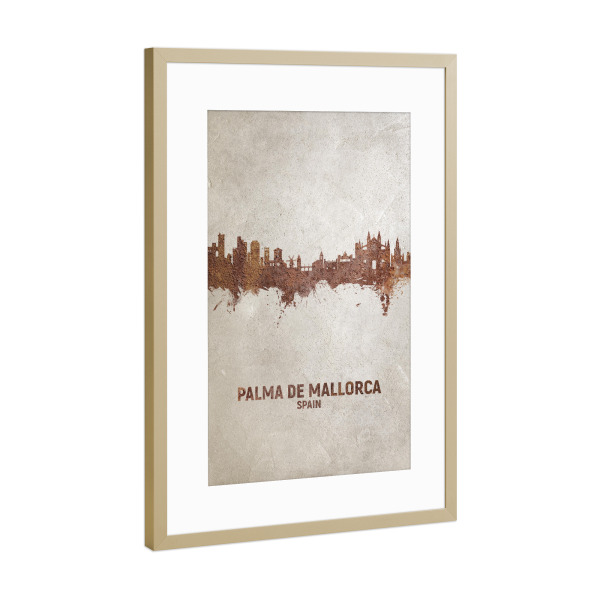 Poster mit Rahmen Gold "Palma de Mallorca Skyline Rust" artboxONE - Städte