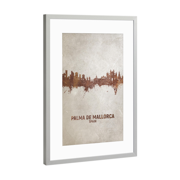 Poster mit Rahmen Silber "Palma de Mallorca Skyline Rust" artboxONE - Städte