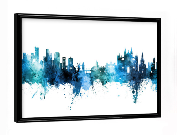 Poster mit schwarzem Rahmen "Palma de Mallorca Skyline Blue" artboxONE - Städte