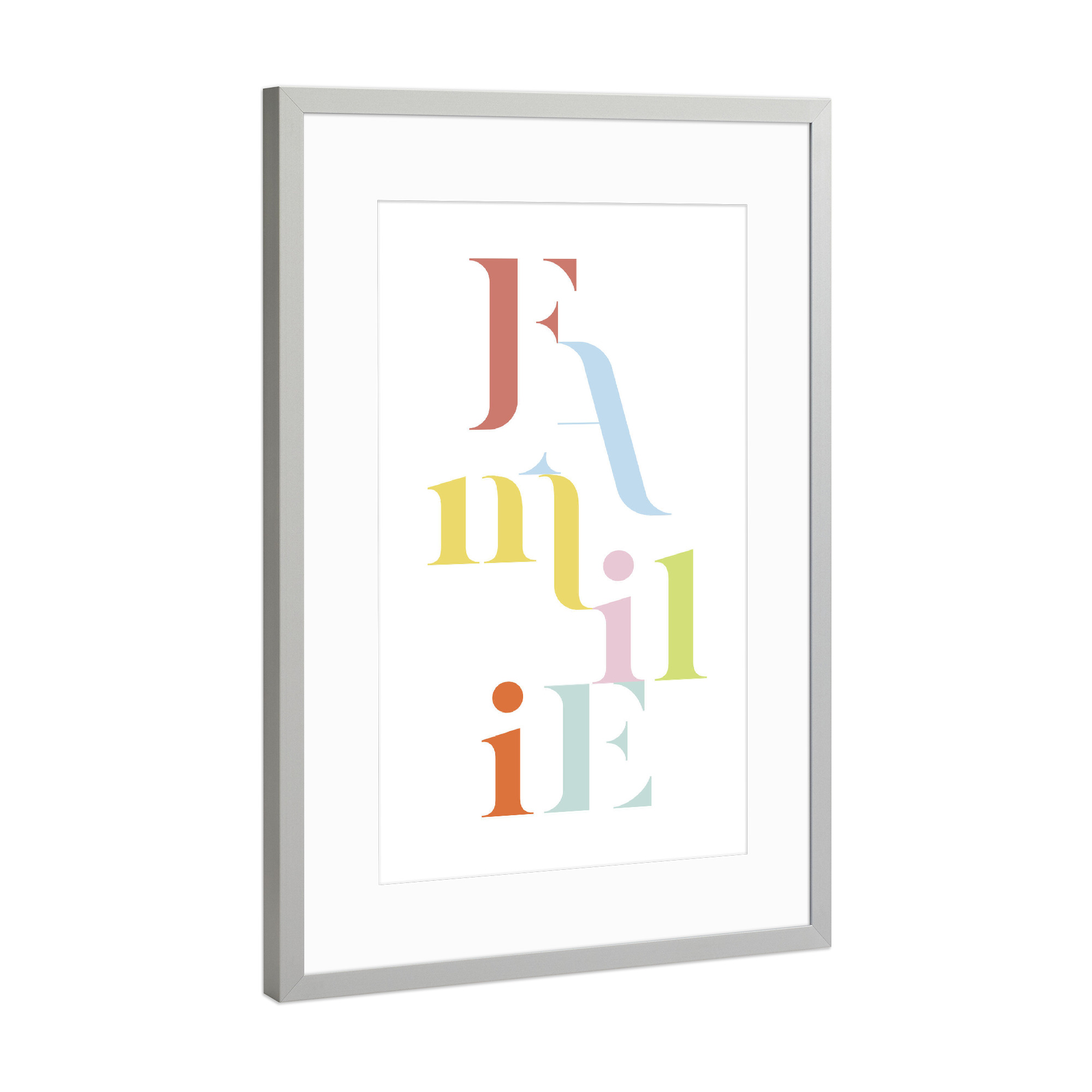 Poster mit Rahmen Silber "Bunte Familie" artboxONE - Typografie,Liebe,Für Mama