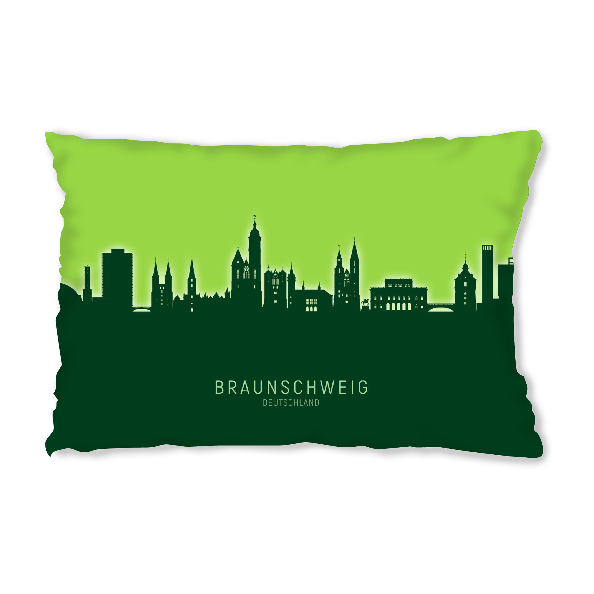 Design-Kissen "Braunschweig Skyline Glow Green" artboxONE - Städte