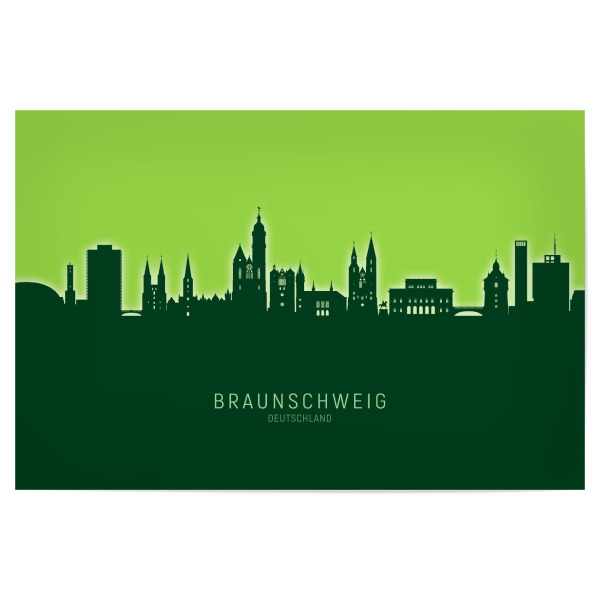Poster 30x20 cm "Braunschweig Skyline Glow Green" artboxONE - Städte