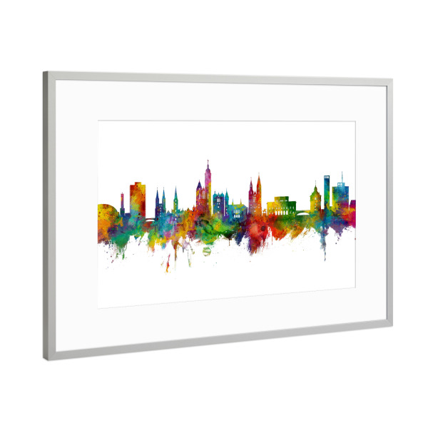 Poster mit Rahmen Silber "Braunschweig Germany Skyline" artboxONE - Städte