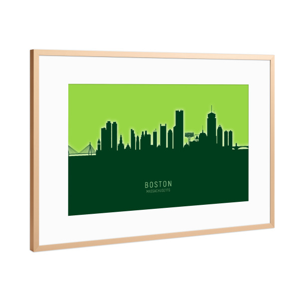 Poster mit Rahmen Kupfer "Boston Skyline Glow Green" artboxONE - Städte,Städte / Boston