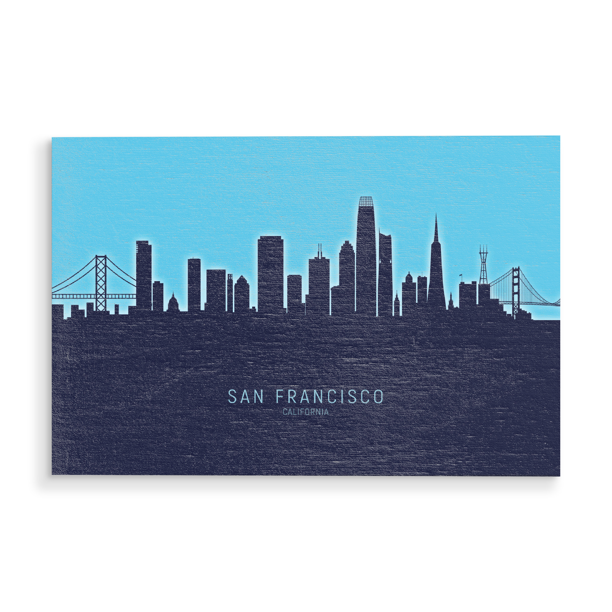 Holzbild "San Francisco Skyline Glow Blue" artboxONE - Städte,Städte / San Francisco